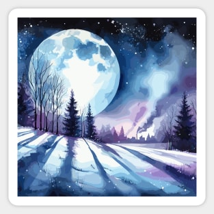 Winter Night and Moon Sticker